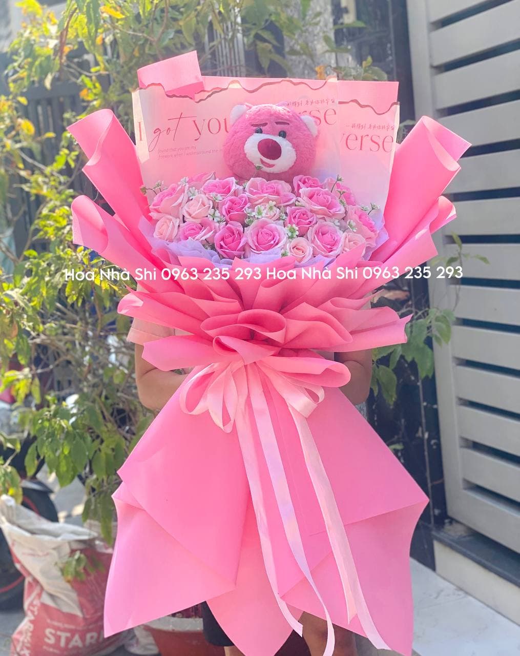 Bó Hoa Sáp Thơm Mix Gấu Dâu - Tone Hồng - 58