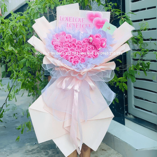 Bó Hoa Sáp Thơm Trái Tim - Tone Hồng - 113
