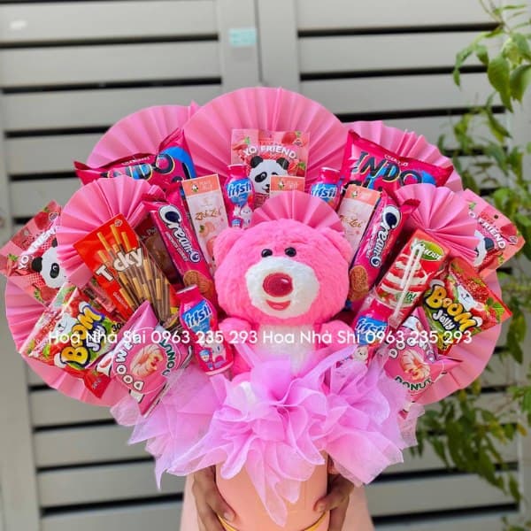 Hộp Hoa Bánh Kẹo Sinh Nhật Mix Gấu Bông - 165