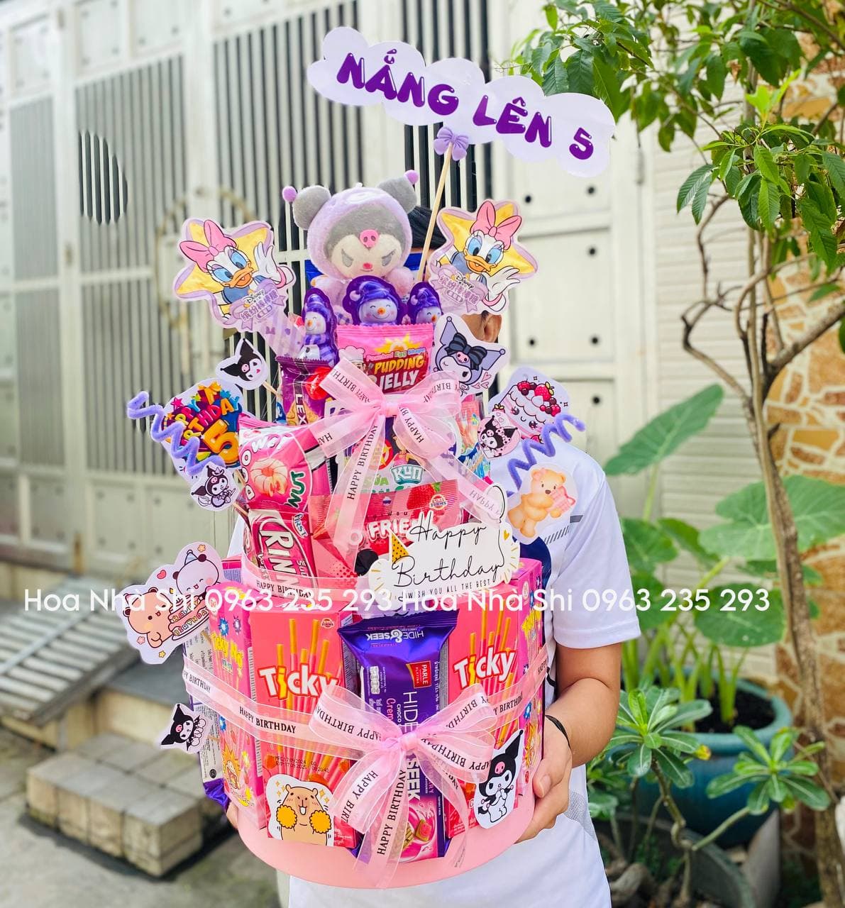 Tháp Hoa Bánh Kẹo Sinh Nhật Màu Hồng - 321