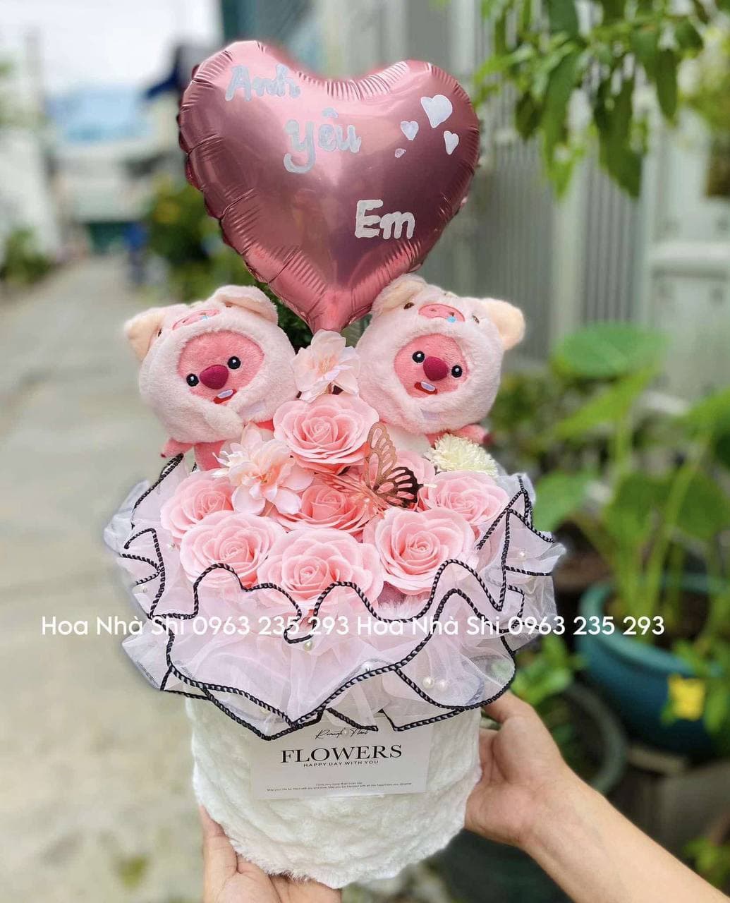 Hộp Hoa Sáp Thơm 2 Gấu - Hồng - 357