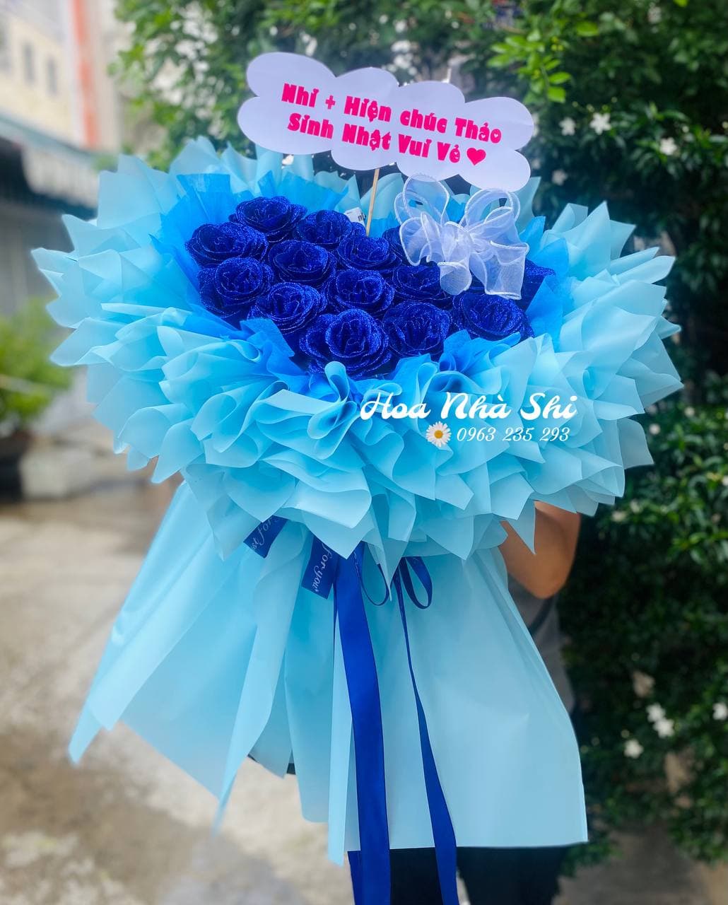 Bó Hoa Kim Tuyến Trái Tim - Xanh Dương - 389